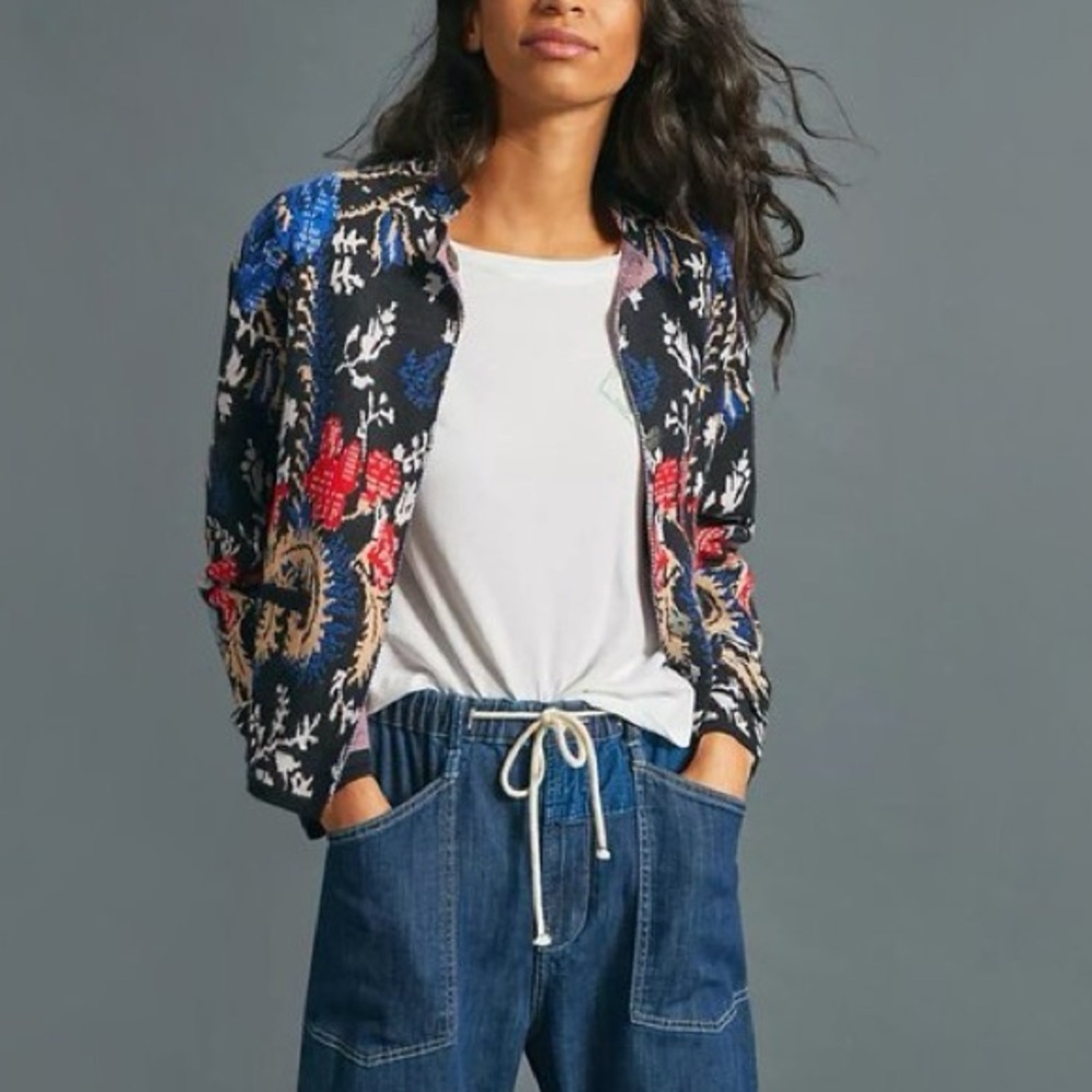 Pilcro and the Letterpress | Debra Floral Cropped Sweater Jacket